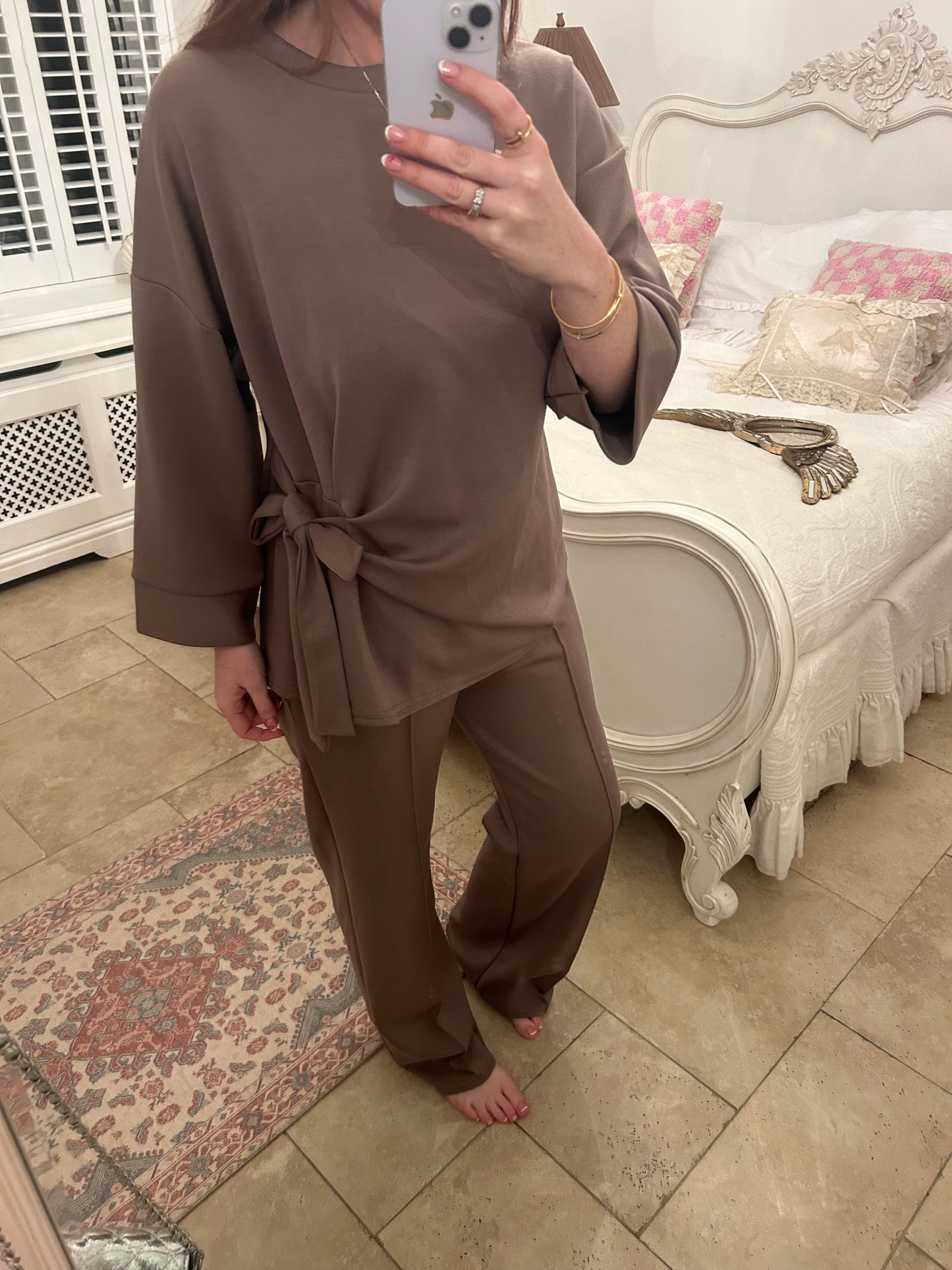 Bow side tie flared co ord mocha ☕️