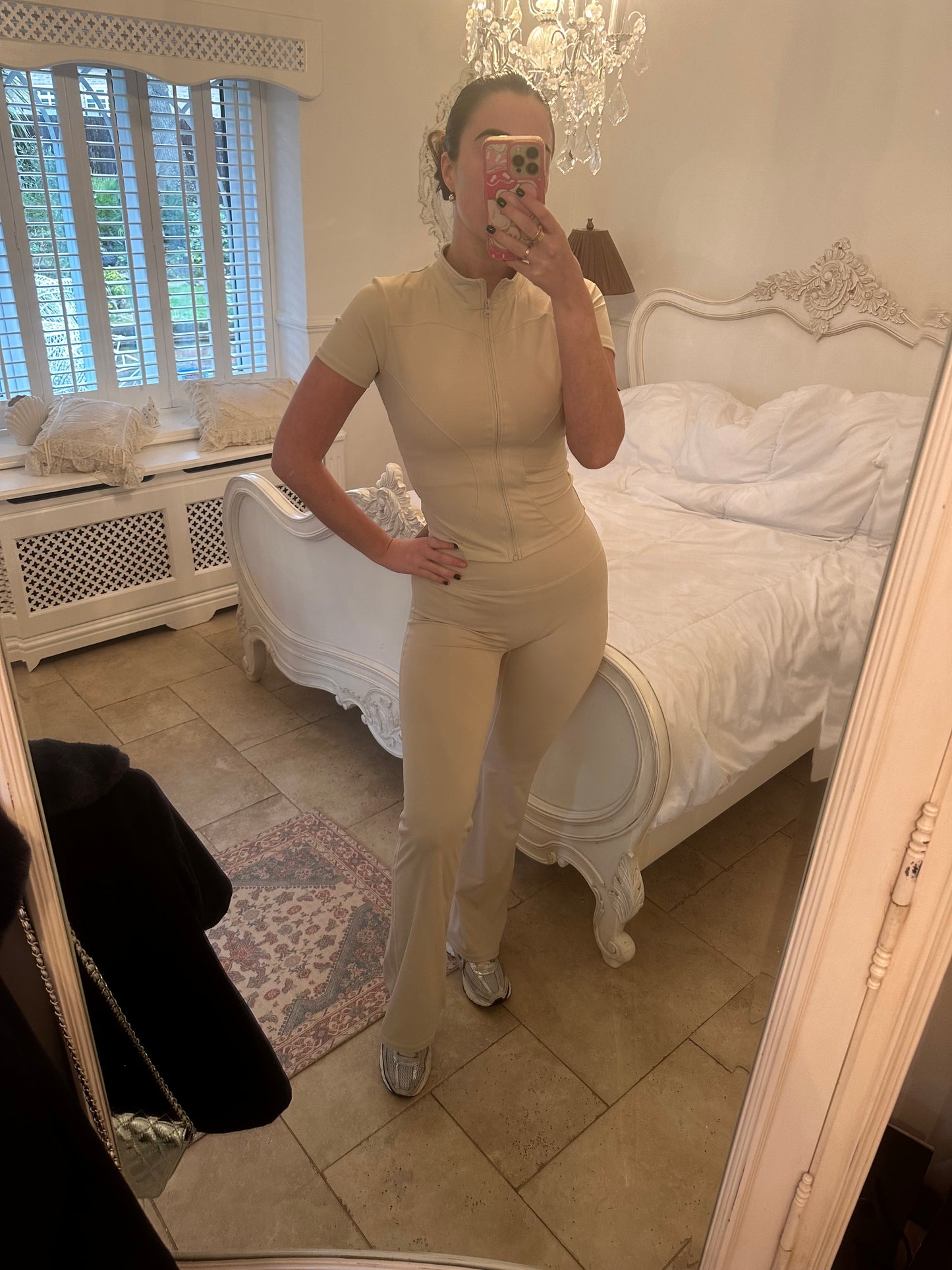 Zip thru sculpt gym set - beige ☕️