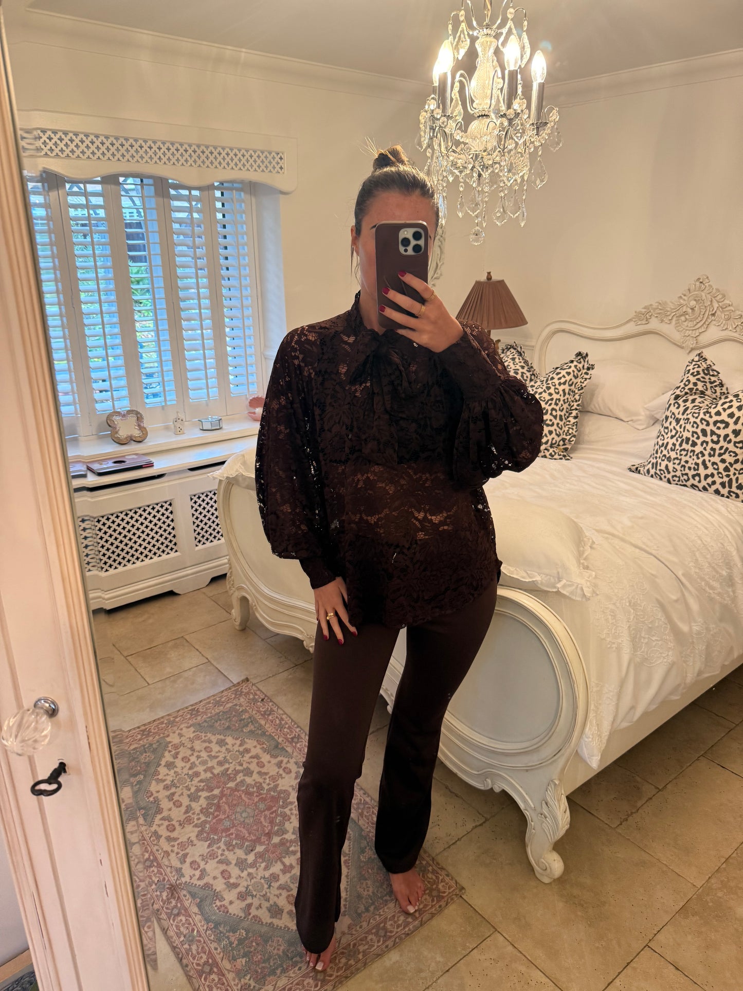 Chocolate lace pussy bow blouse 🍫