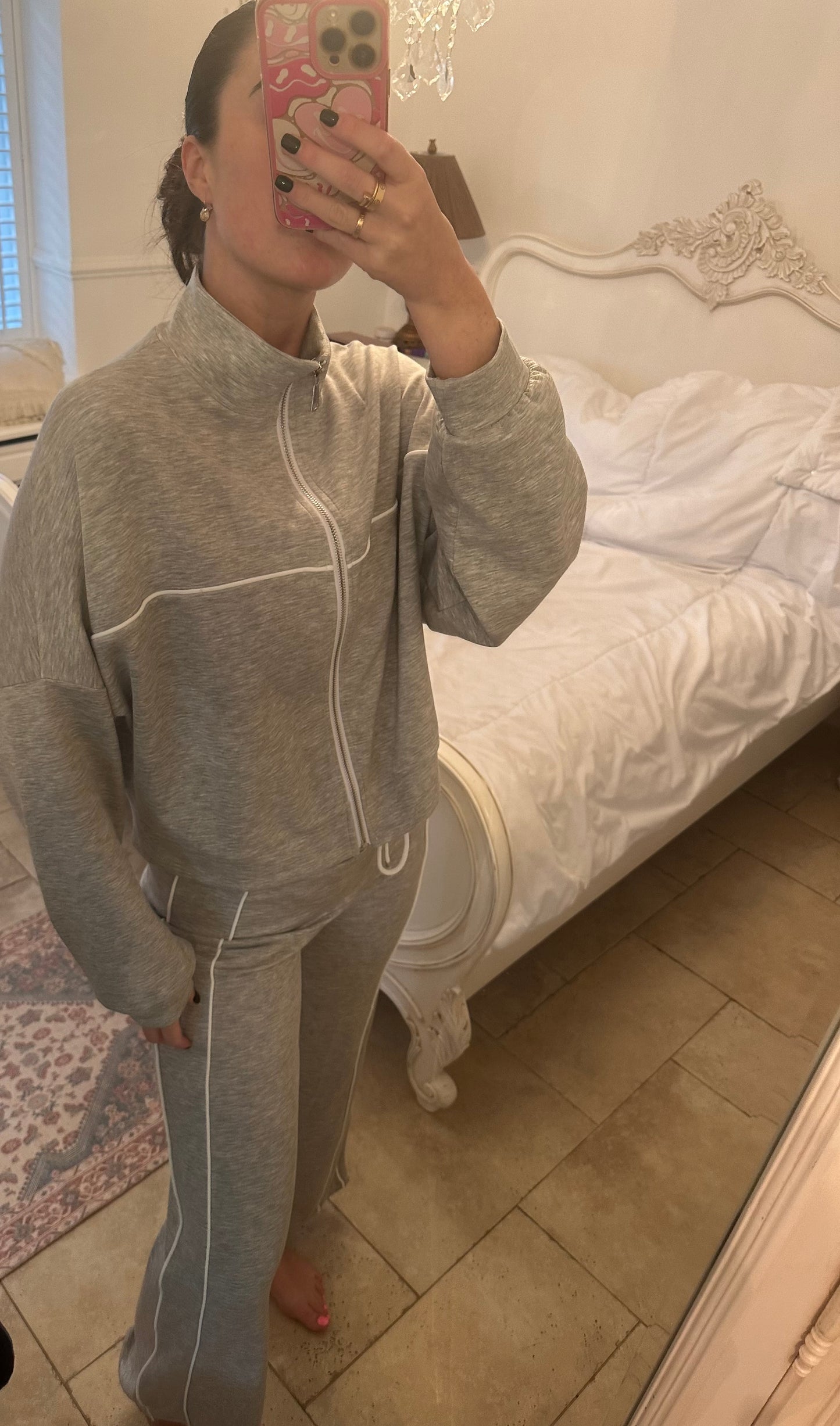 Grey 🐭 comfort fit piped tracksuit