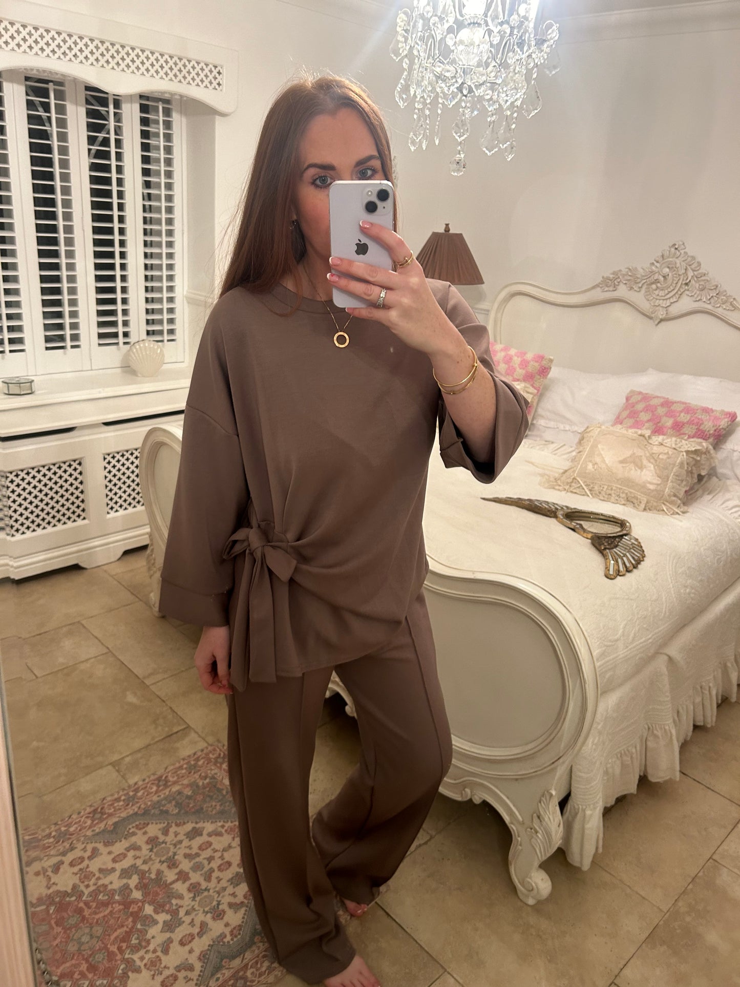 Bow side tie flared co ord mocha ☕️