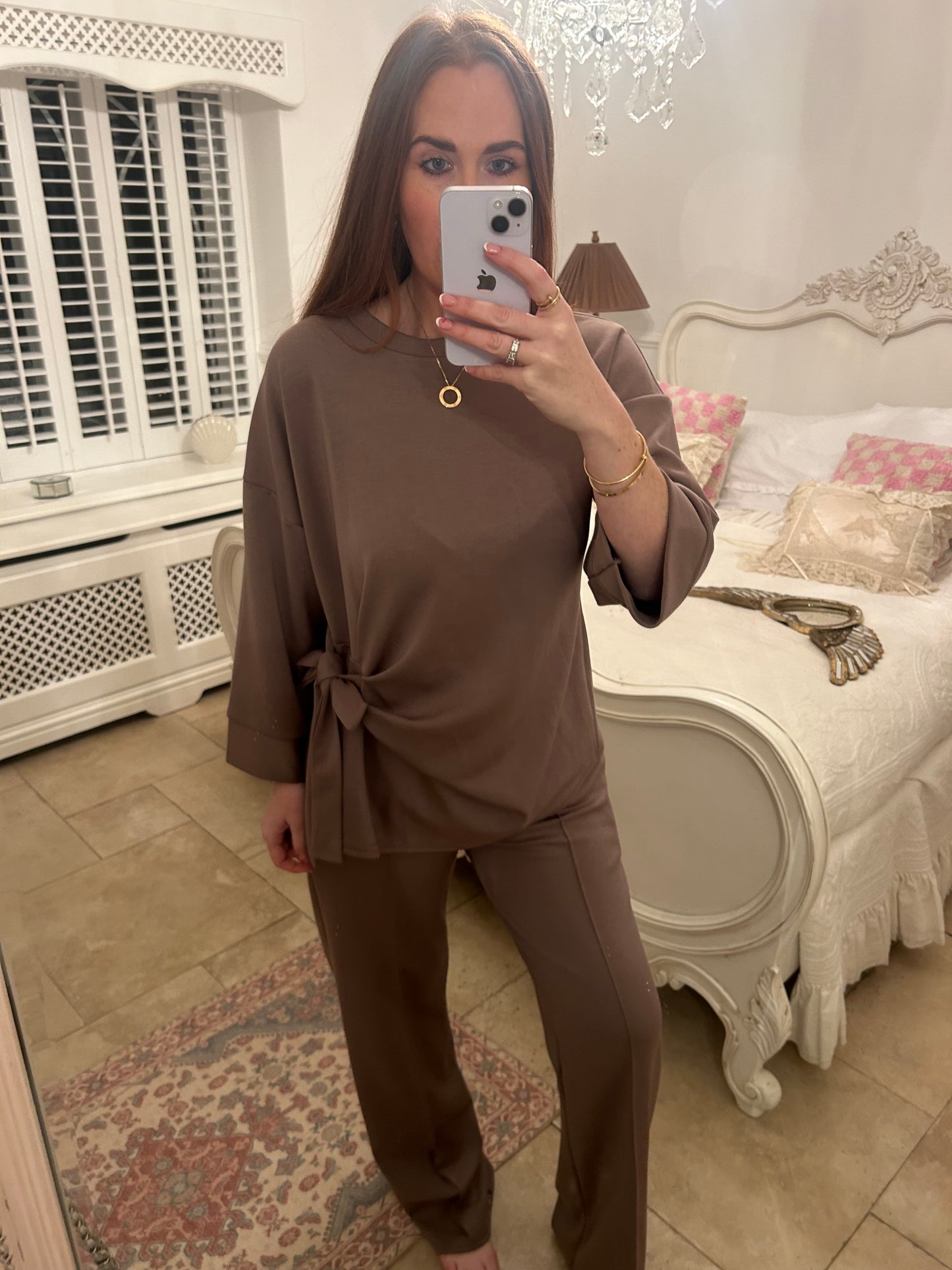 Bow side tie flared co ord mocha ☕️