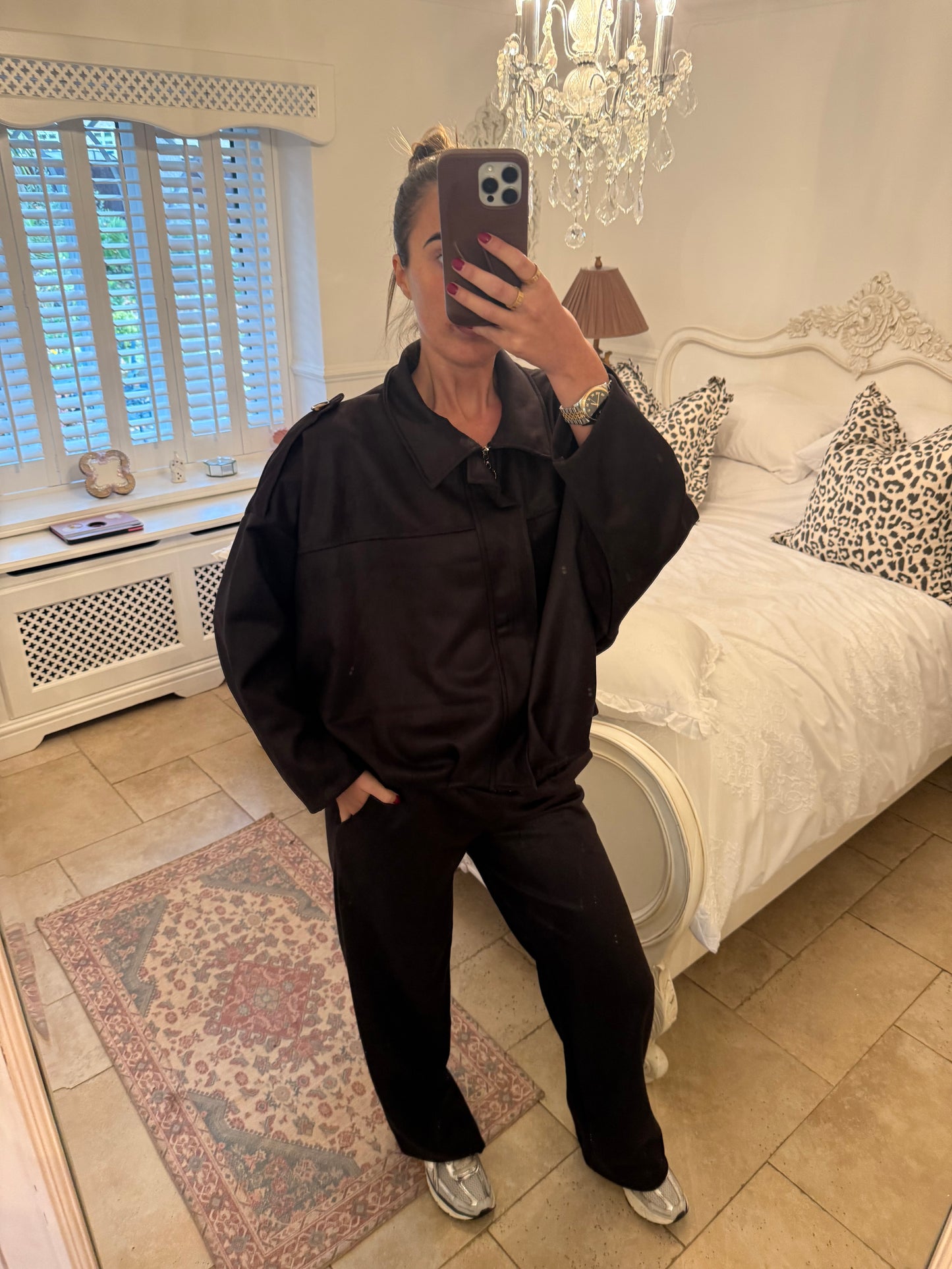 Black suede viral bomber co ord 🖤