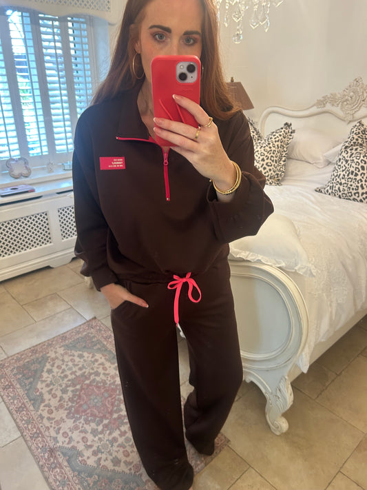 Chocolate & pink zip tracksuit