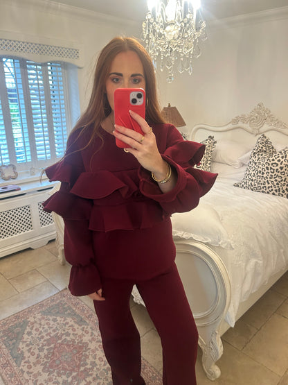 Burgundy frill tracksuit ♥️