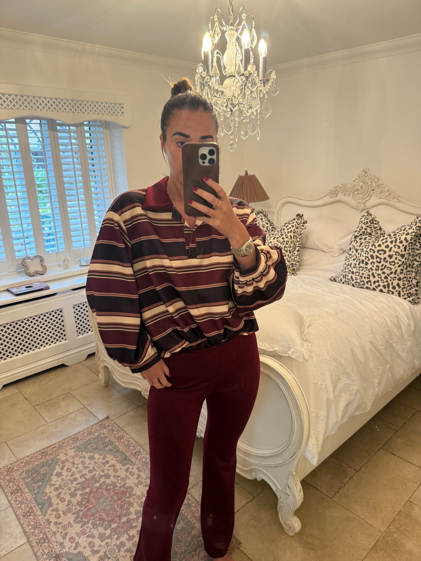 Burgundy stripe lounge set ♥️