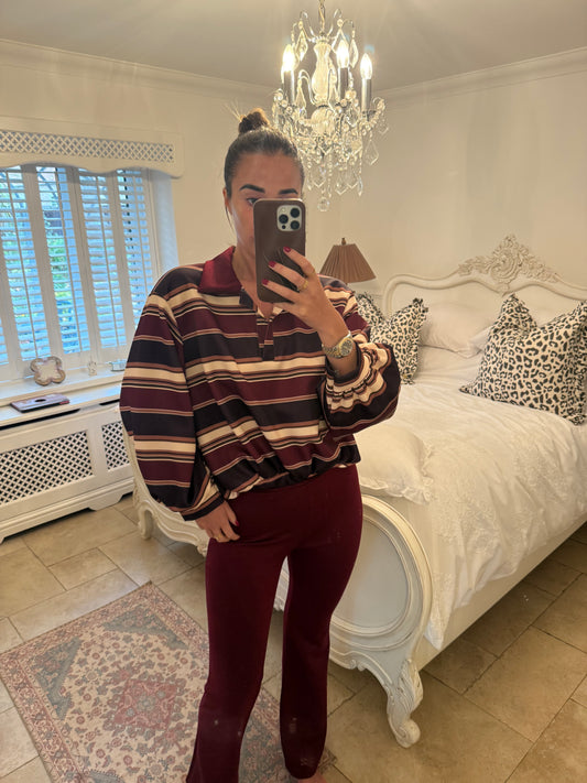 Burgundy stripe lounge set ♥️