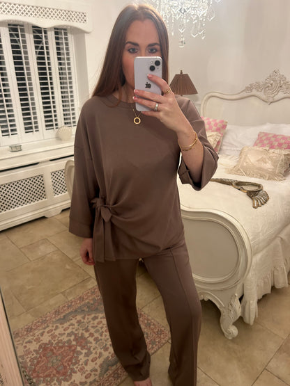 Bow side tie flared co ord mocha ☕️