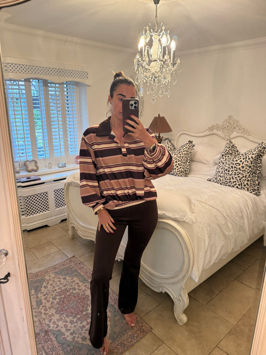 Pink and brown striped lounge set 🍫💖