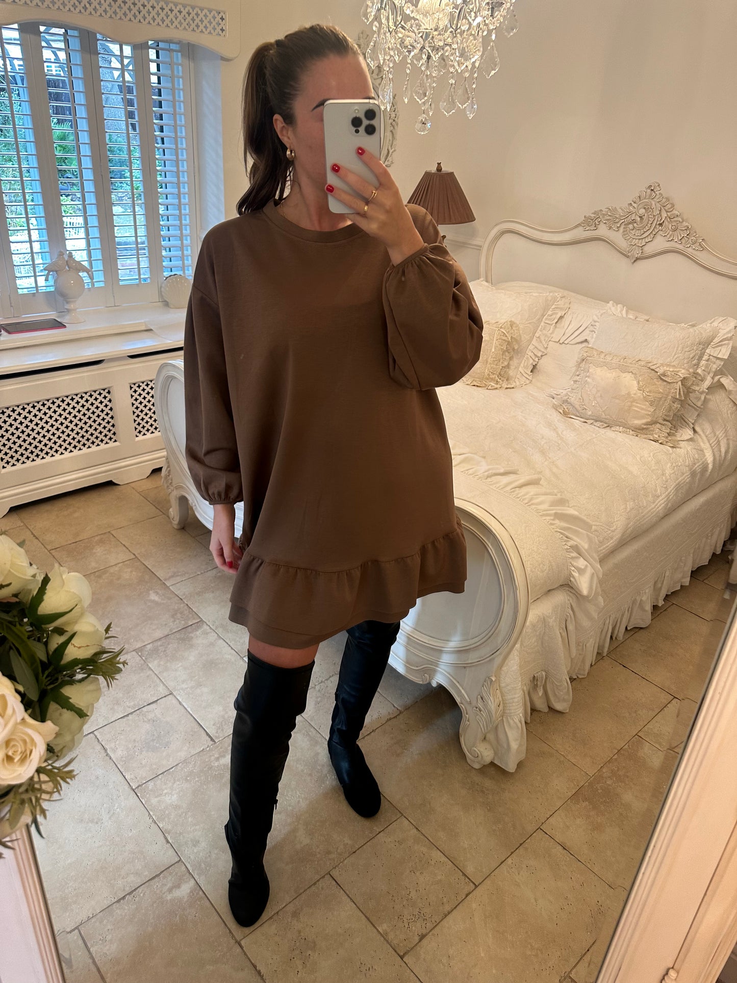 Frill bottom over size jumper dress